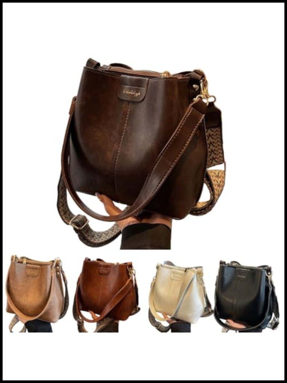 VTYFRY Crossbody Bucket Bag Vintage Style Adjustable Strap Travel Purse